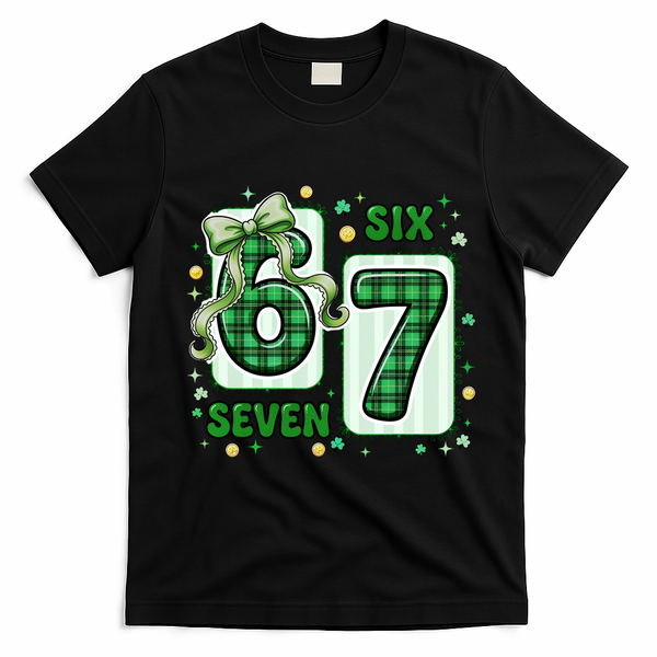 Retro St Patrick's Lucky 67 Six Seven 6-7 Meme T-Shirt - Black