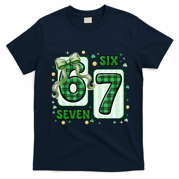 Retro St Patrick's Lucky 67 Six Seven 6-7 Meme T-Shirt - Navy Blue