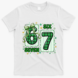 Retro St Patrick's Lucky 67 Six Seven 6-7 Meme T-Shirt - White