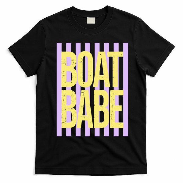 Retro Stripes Sunshine Boat Babe T-Shirt - Black
