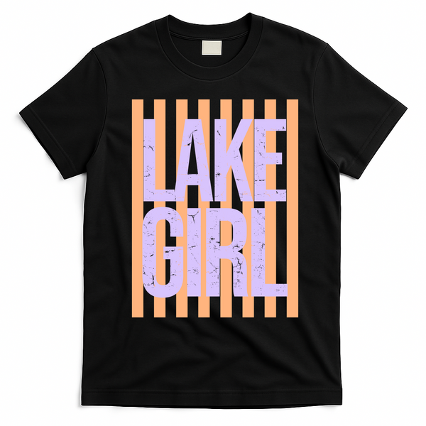 Retro Stripes Sunshine Lake Girl T-Shirt - Black