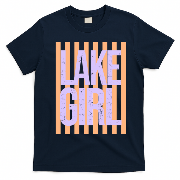 Retro Stripes Sunshine Lake Girl T-Shirt - Navy Blue