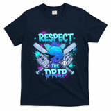 Respect The Drip Baseball Ice Cream Drip T-Shirt - Navy