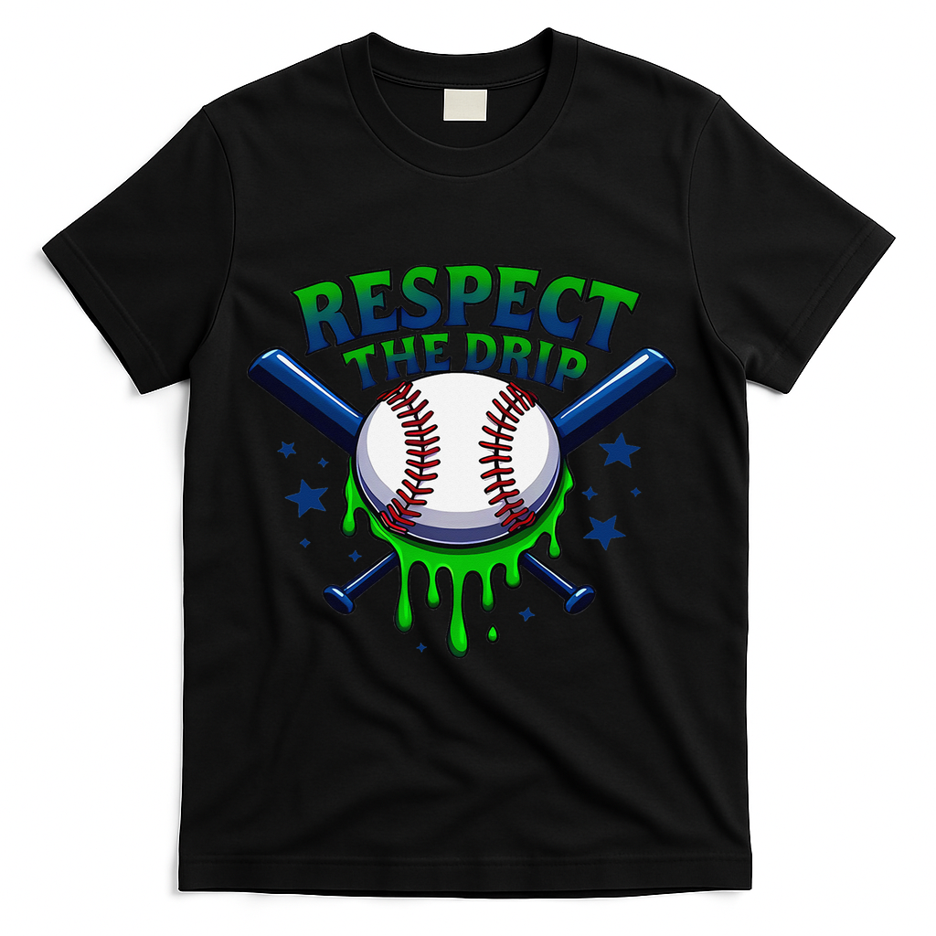 Respect The Drip Baseball Home Plate Ice Cream Dripping T-Shirt - Black