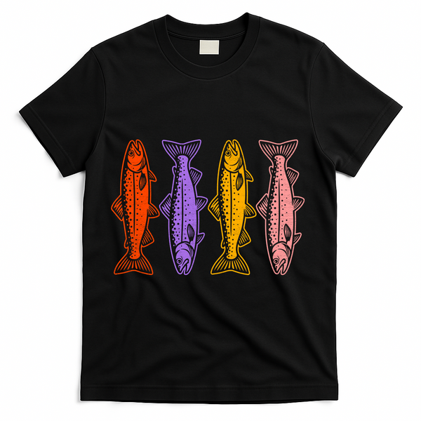 Rainbow Trout Fish Retro 80s T-Shirt - Black