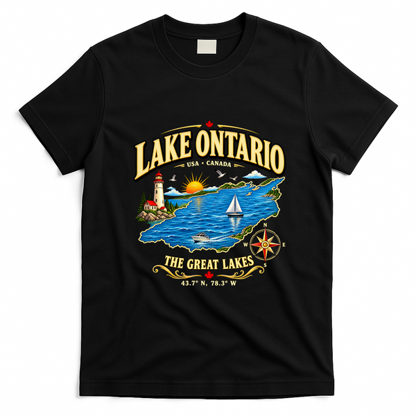 Retro Vintage Lake Ontario The Great Lakes Canada T-Shirt - Black