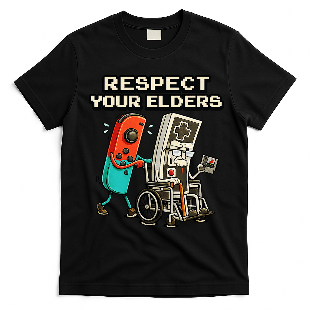 Respect Your Elders Retro Gaming Funny Gamer 80s T-Shirt - Black