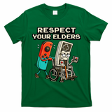 Respect Your Elders Retro Gaming Funny Gamer 80s T-Shirt - Irish Green
