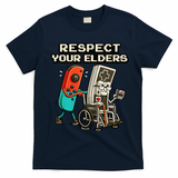 Respect Your Elders Retro Gaming Funny Gamer 80s T-Shirt - Navy Blue