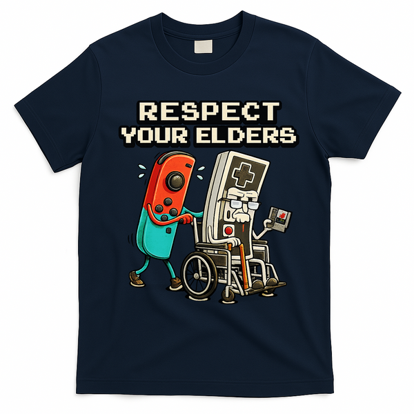 Respect Your Elders Retro Gaming Funny Gamer 80s T-Shirt - Navy Blue