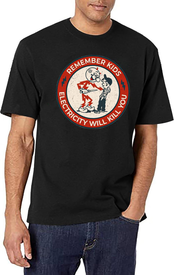 Reddy Kilowatt Electricity Will Kill You Vintage Black T-Shirt - White