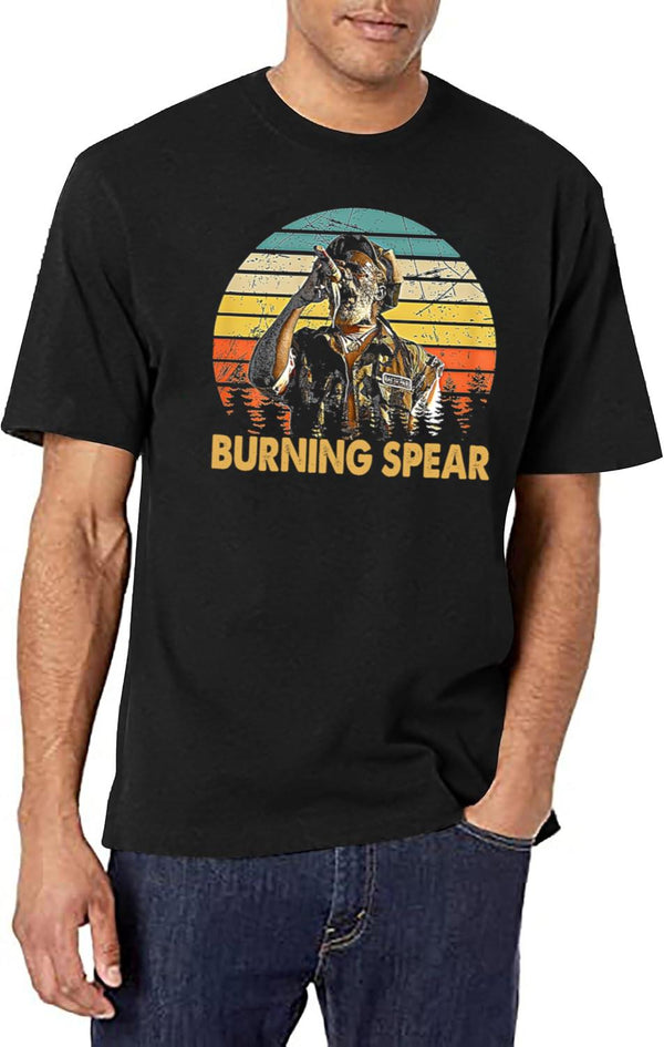 Retro Burning Art Spear Music Jamaican Singers Black T-Shirt - White