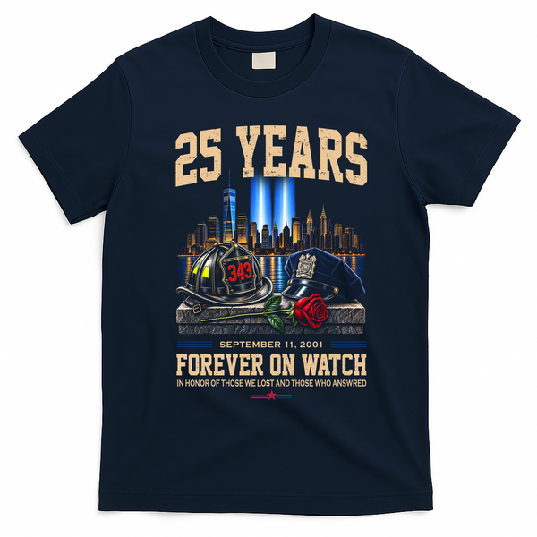 September 11th Memorial Tribute 9/11 25th Anniversary T-Shirt - Navy Blue