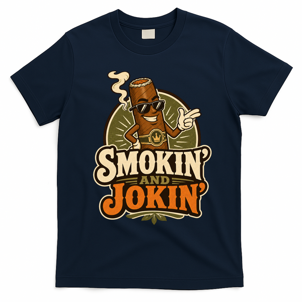 Smokin' And Jokin' Cool Cigar Humor Smokers T-Shirt - Navy Blue