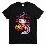 Sea Animal Lovers Axolotl Witch Hat Celebrating Halloween T-Shirt - Black