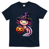 Sea Animal Lovers Axolotl Witch Hat Celebrating Halloween T-Shirt - Navy
