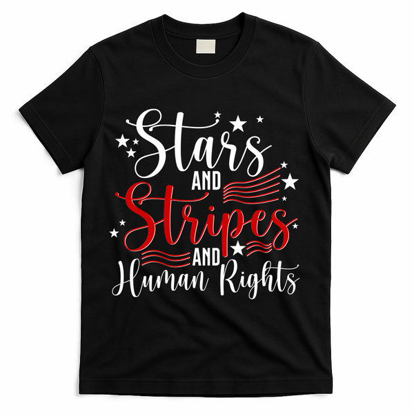 Stars And Stripes Human Rights Back And Front T-Shirt - Black