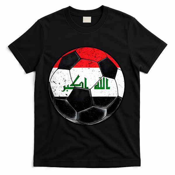Soccer Ball Iraq Flag Iraqi T-Shirt - Black