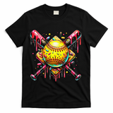 Softball Bat Ice Cream Dripping Baseball Home Plate Drip T-Shirt - Black