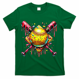 Softball Bat Ice Cream Dripping Baseball Home Plate Drip T-Shirt - Green