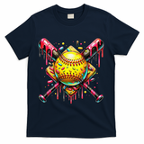 Softball Bat Ice Cream Dripping Baseball Home Plate Drip T-Shirt - Navy