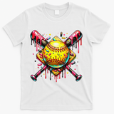 Softball Bat Ice Cream Dripping Baseball Home Plate Drip T-Shirt - White