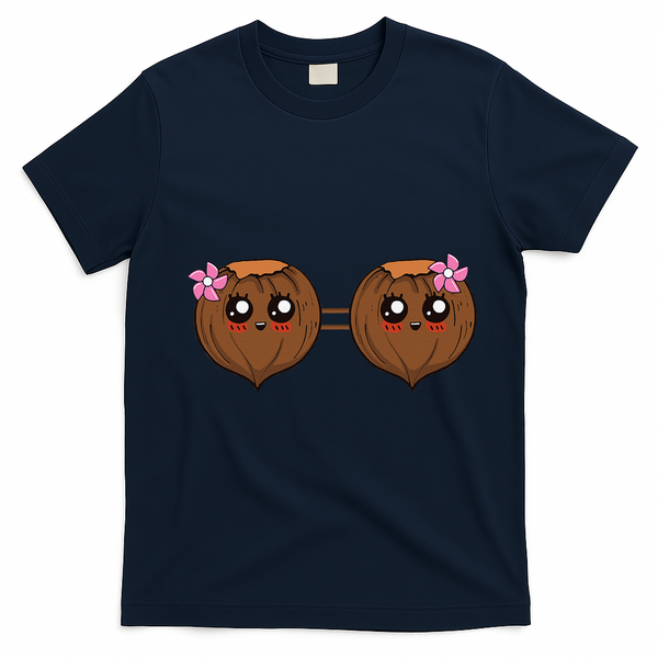 Summer Coconut Bra Halloween Costume Hawaii Aloha Beach T-Shirt - Navy Blue