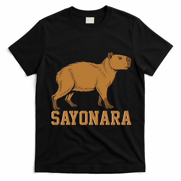 Sayonara Capybara Cartoon Animal Lovers T-Shirt - Black