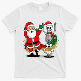 Santa Claus & Skeleton Christmas T-Shirt - White