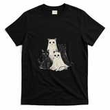 Spooky Cat Social Club Ghost Cat Halloween Gothic Black Cat T-Shirt - Black
