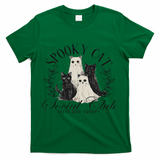 Spooky Cat Social Club Ghost Cat Halloween Gothic Black Cat T-Shirt - Green