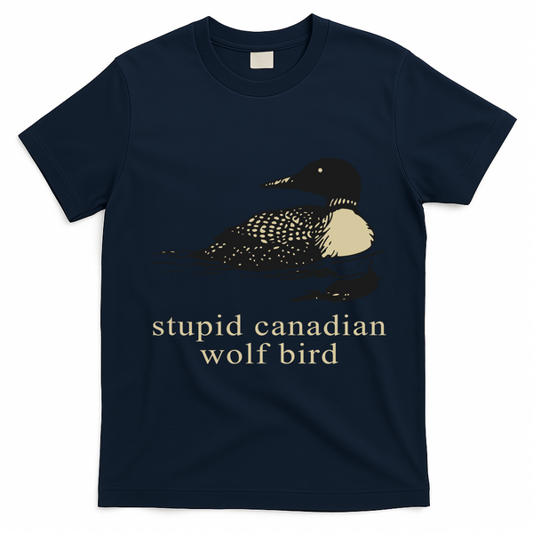 Stupid Canadian Wolf Bird T-Shirt - Navy Blue