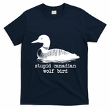 Stupid Canadian Wolf Bird Funny Meme T-Shirt - Navy Blue