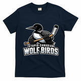 Stupid Canadian Wolf Bird Hockey Duck Funny T-Shirt - Navy Blue