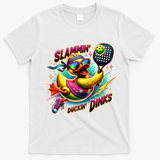 Slammin Duckin Dinks Funny Pickleball Rubber Duck T-Shirt - White