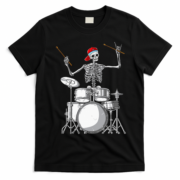 Skeleton Drummer Halloween Costume Playing Drums Gift T-Shirt - Black