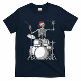 Skeleton Drummer Halloween Costume Playing Drums Gift T-Shirt - Navy Blue