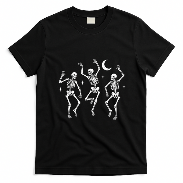 Skeletons Dancing Under Moon Halloween T-Shirt - Black