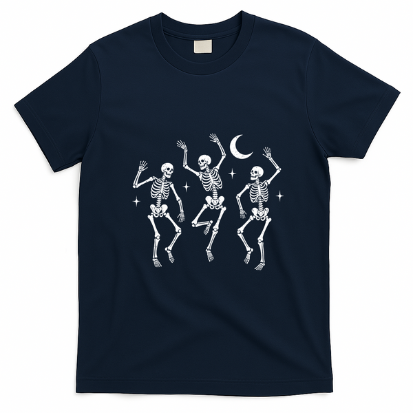 Skeletons Dancing Under Moon Halloween T-Shirt - Navy Blue