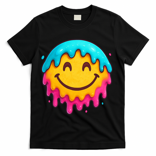 Smile Face Ice-Cream Drip T-Shirt - Black
