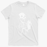 Skeleton Fishing Lazy Halloween Costume Cool Skull Fisherman T-Shirt - White