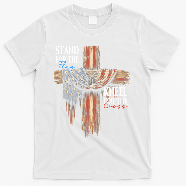 Stand For The Flag Kneel For The Cross Patriotic Christian T-Shirt - White