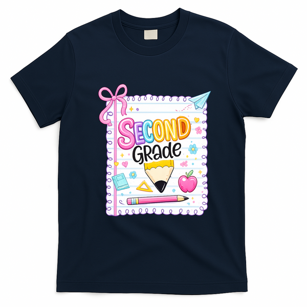 Second Grade Coquette Pencil First Day Of School T-Shirt - Navy Blue