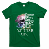 September Girl Funny Birthday Skull Woman T-Shirt - Green
