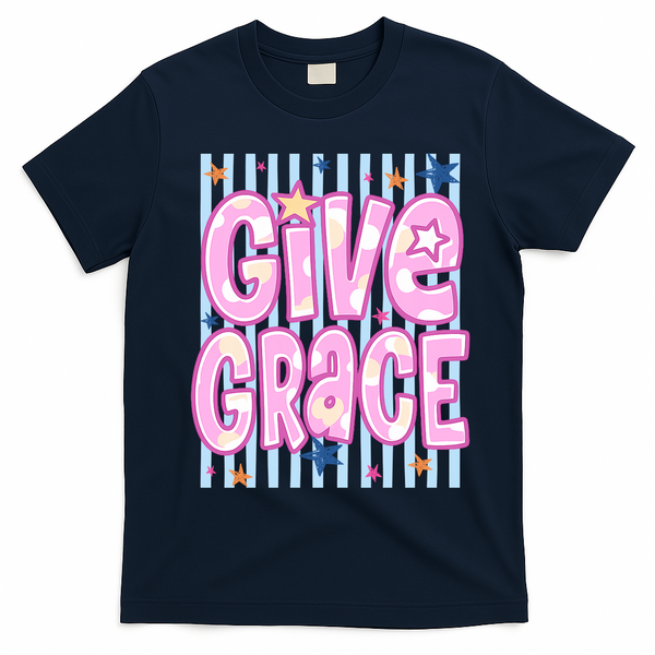 Stripped Give Grace T-Shirt - Navy Blue