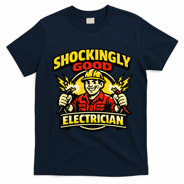 Shockingly Good Master Electrician Humor T-Shirt - Navy Blue