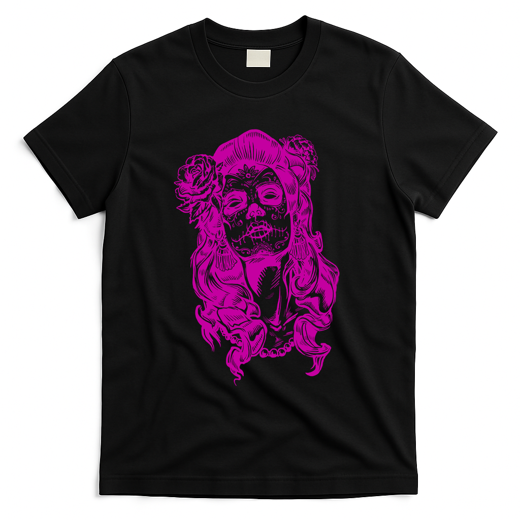 Day Of The Dead Illustration Skeleton T-Shirt - Black