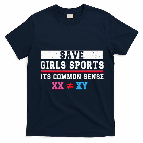 Save Girls Sports Common Sense Statement Apparel T-Shirt - Navy Blue