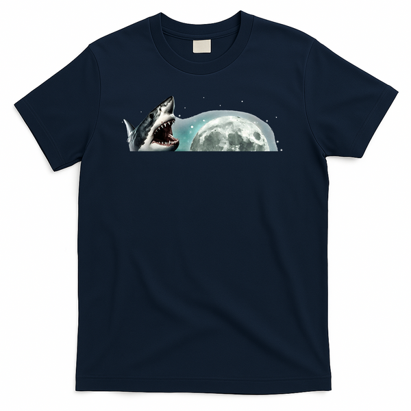 Sharks Howling At Moon Cosmic Space T-Shirt - Navy Blue