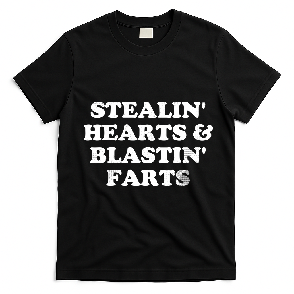 Stealin' Hearts And Blastin' Farts Funny Valentines Day T-Shirt - Black